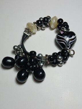 Handmade Glass Black Charm Bracelet